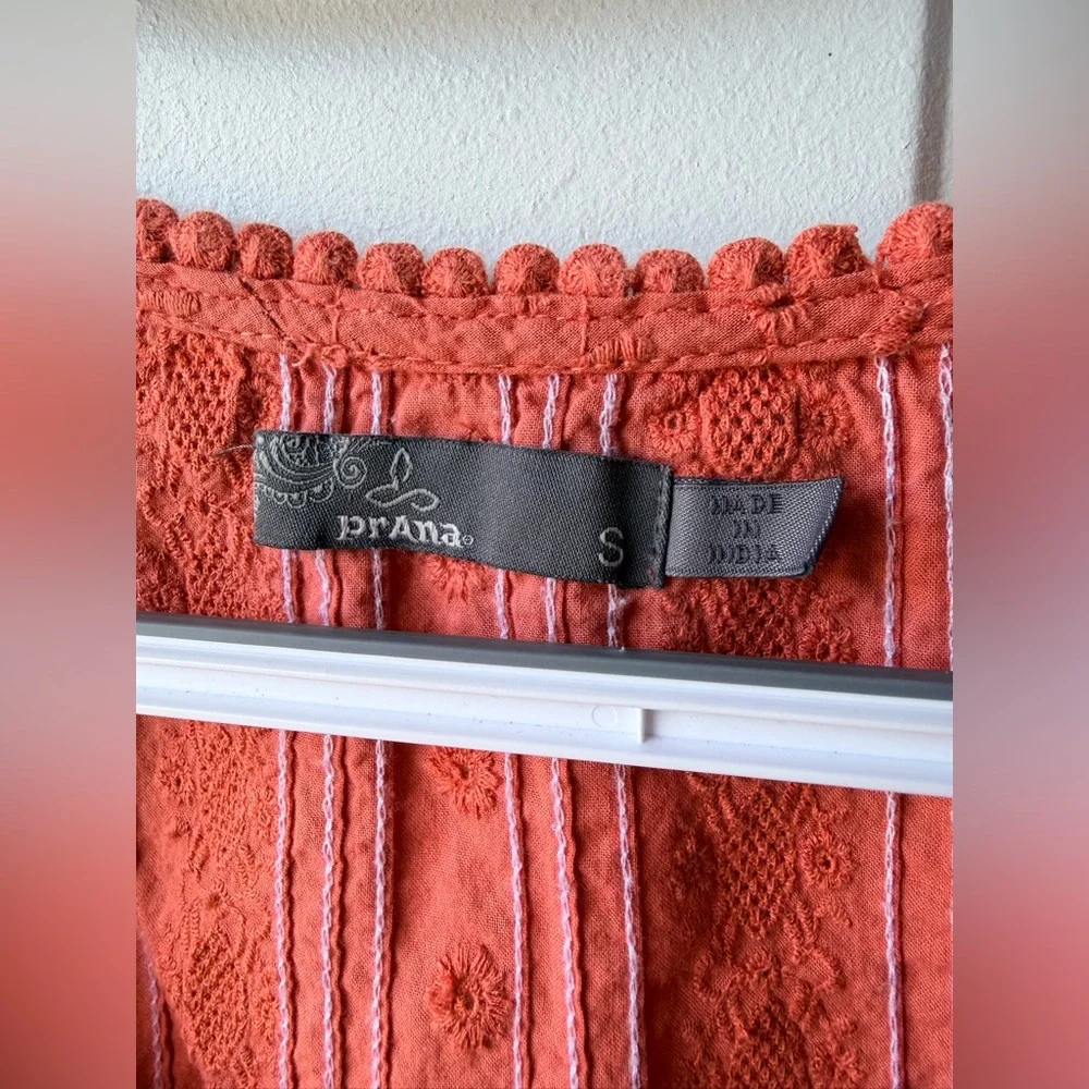 PrAna Coral Eyelet Sleeveless Tank Top Boho Tiered Cotton Women’s Small - Picture 3 of 6